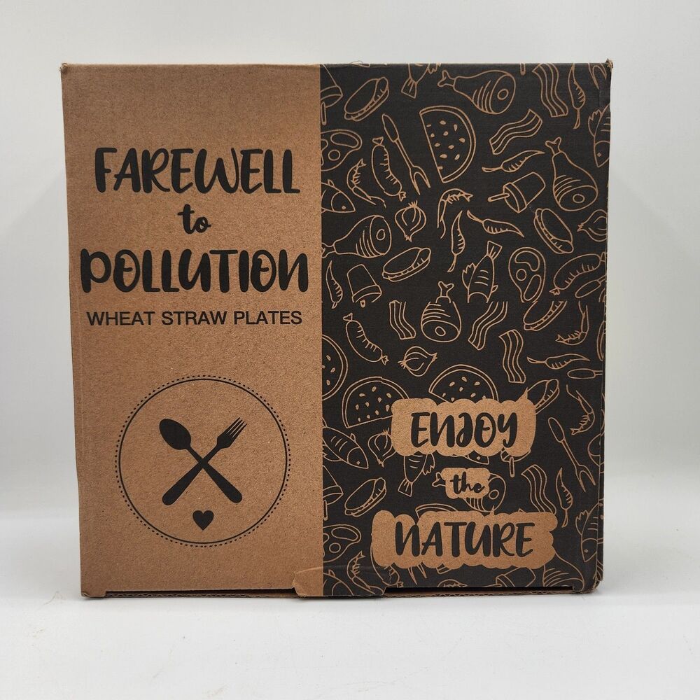 Wheat Straw Plates Set of 6 Farewell to Pollution White Blue Green